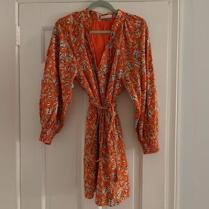 Alice + Olivia Vibrant Orange Leaf Print Dress
